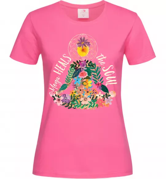 Женская футболка Yoga heals the soul Ярко-розовый фото