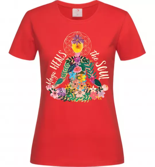 Женская футболка Yoga heals the soul Красный фото