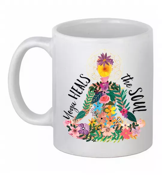 Чашка керамічна Yoga heals the soul Білий фото