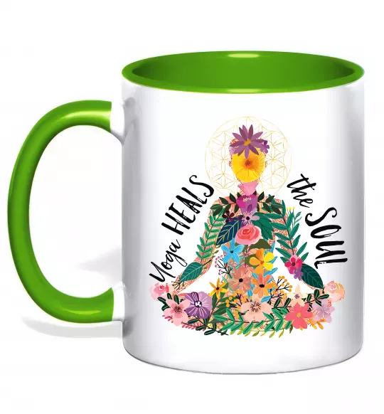 Чашка с цветной ручкой Yoga heals the soul Зеленый фото