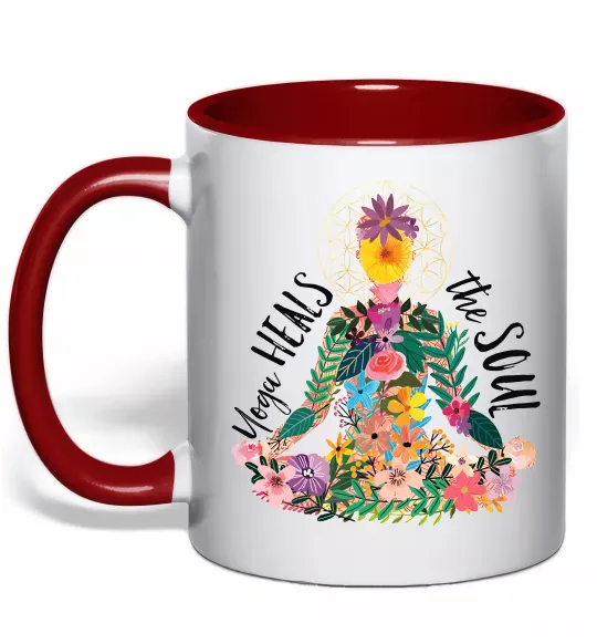 Чашка с цветной ручкой Yoga heals the soul Красный фото