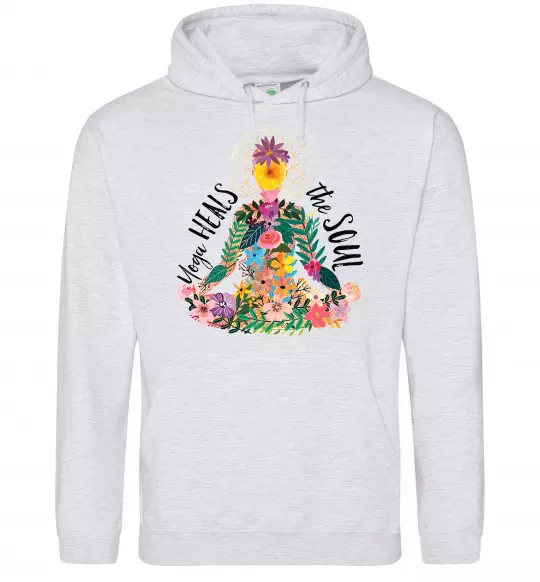 Чоловіча толстовка (худі) Yoga heals the soul Сірий меланж фото