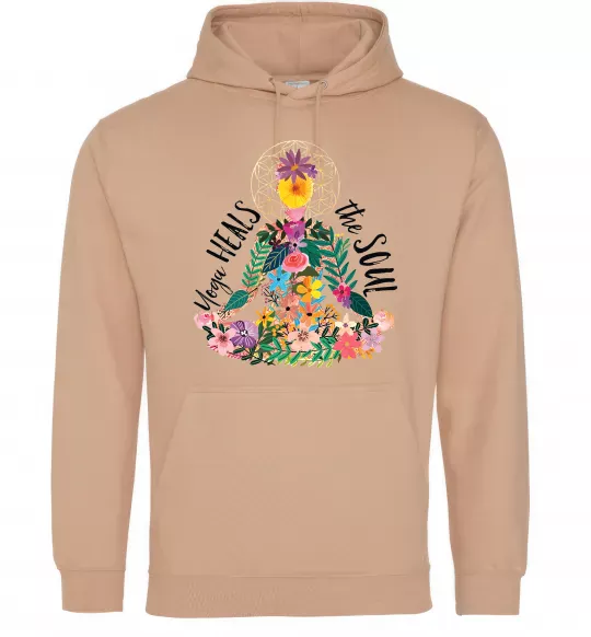 Женская толстовка (худи) Yoga heals the soul Песочный фото