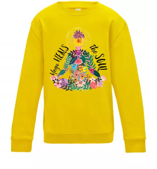 Детский Свитшот Yoga heals the soul Солнечно желтый фото