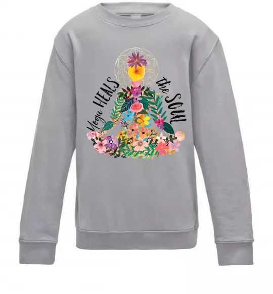 Детский Свитшот Yoga heals the soul Серый меланж фото