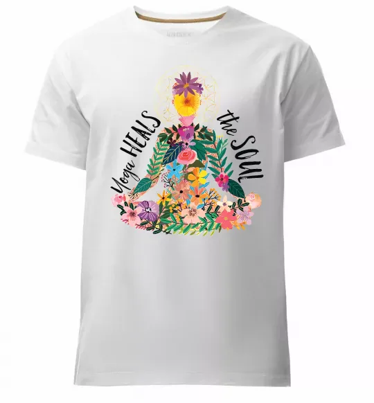 Мужская премиум футболка Yoga heals the soul Белый фото