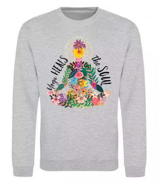 Свитшот Yoga heals the soul Серый меланж фото