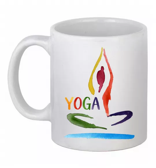 Чашка керамическая Йога акварель Белый фото