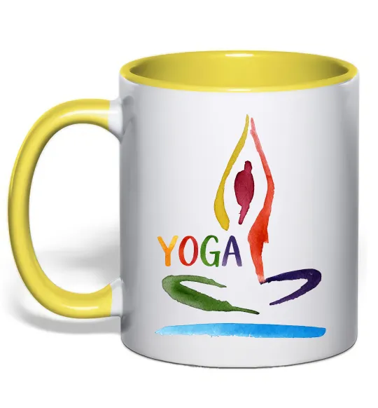 Чашка с цветной ручкой Йога акварель Лимонный фото