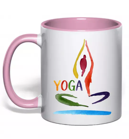 Чашка с цветной ручкой Йога акварель Нежно розовый фото