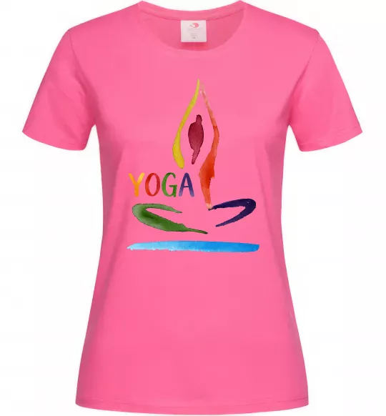 Жіноча футболка Йога акварель Яскраво-рожевий фото