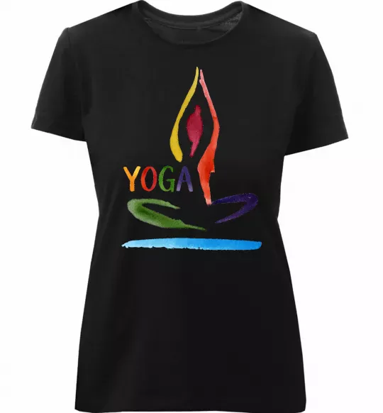 Женская премиум футболка Йога акварель Черный фото