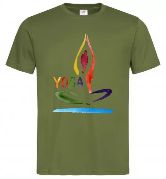 Мужская футболка Йога акварель Оливковый фото