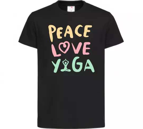 Дитяча футболка Peace love yoga Чорний фото