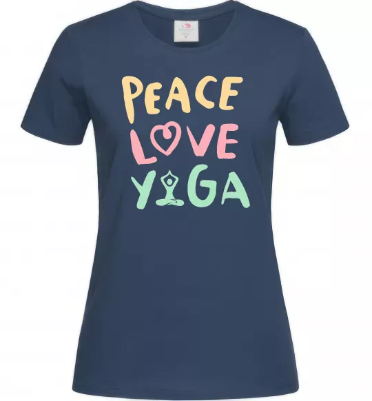 Жіноча футболка Peace love yoga Темно-синій фото