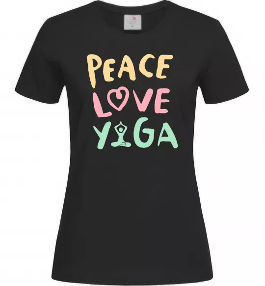 Жіноча футболка Peace love yoga Чорний фото