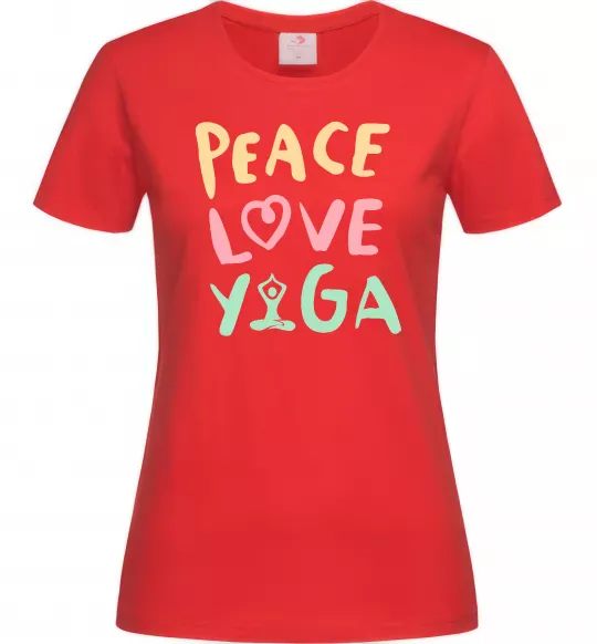 Жіноча футболка Peace love yoga Червоний фото