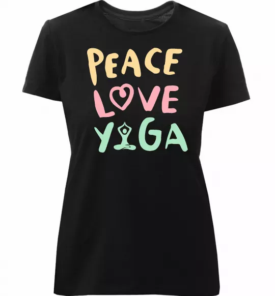 Жіноча преміум футболка Peace love yoga Чорний фото