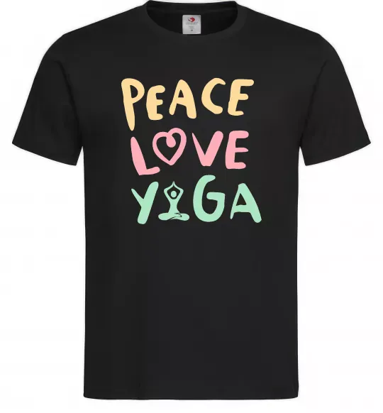 Мужская футболка Peace love yoga Черный фото