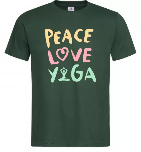 Мужская футболка Peace love yoga Темно-зеленый фото
