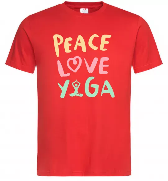 Мужская футболка Peace love yoga Красный фото