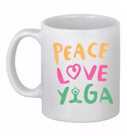 Чашка керамическая Peace love yoga Белый фото