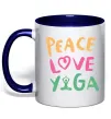 Чашка з кольоровою ручкою Peace love yoga Глибокий темно-синій фото