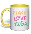 Чашка з кольоровою ручкою Peace love yoga Лимонний фото