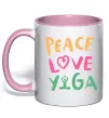 Чашка з кольоровою ручкою Peace love yoga Ніжно рожевий фото