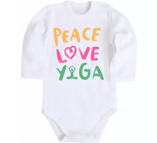 Дитячий бодік Peace love yoga Білий фото