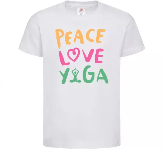 Дитяча футболка Peace love yoga Білий фото