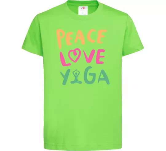 Дитяча футболка Peace love yoga Лаймовий фото