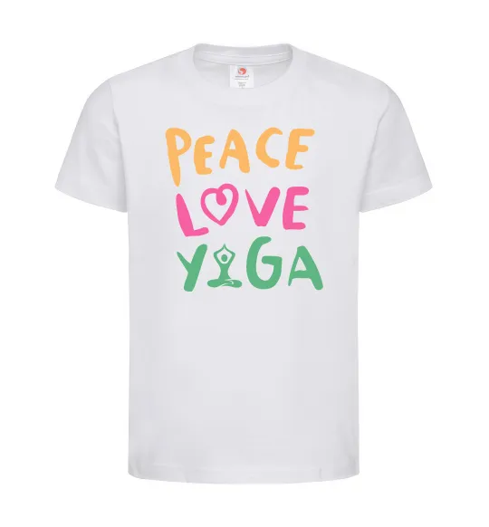Детская футболка Peace love yoga Белый фото