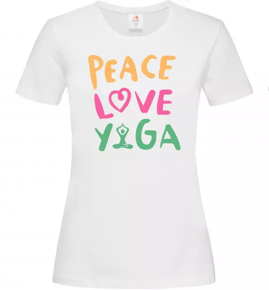 Жіноча футболка Peace love yoga Білий фото