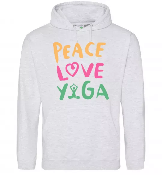 Чоловіча толстовка (худі) Peace love yoga Сірий меланж фото