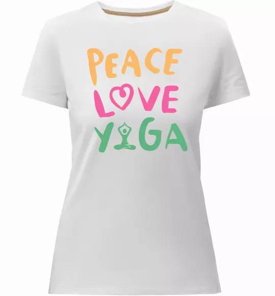 Жіноча преміум футболка Peace love yoga Білий фото