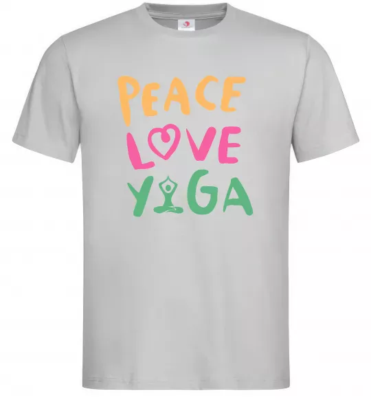 Мужская футболка Peace love yoga Серый фото