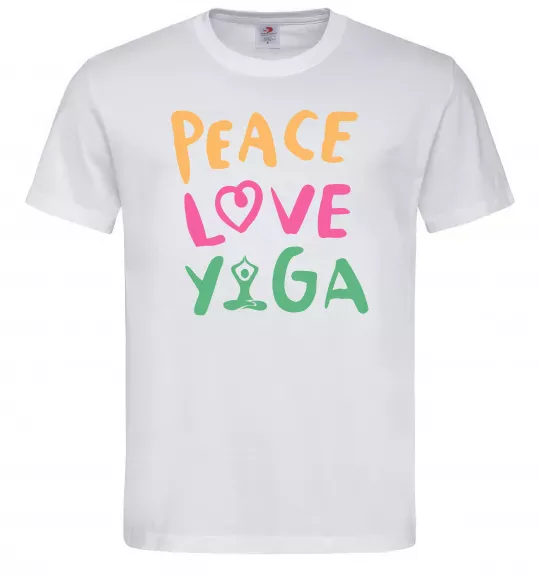 Мужская футболка Peace love yoga Белый фото