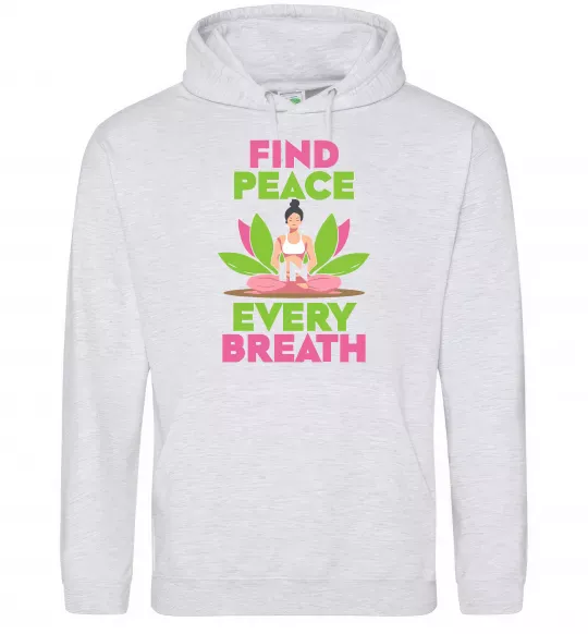 Мужская толстовка (худи) Find peace Серый меланж фото