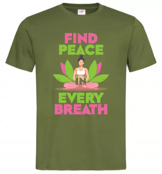 Мужская футболка Find peace Оливковый фото