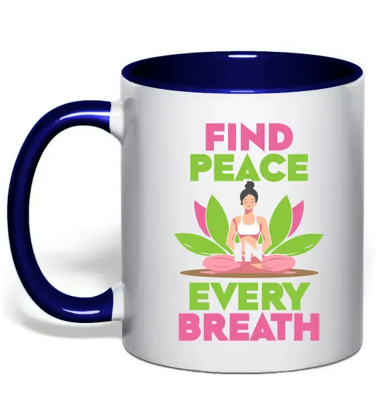 Чашка с цветной ручкой Find peace Глубокий темно-синий фото