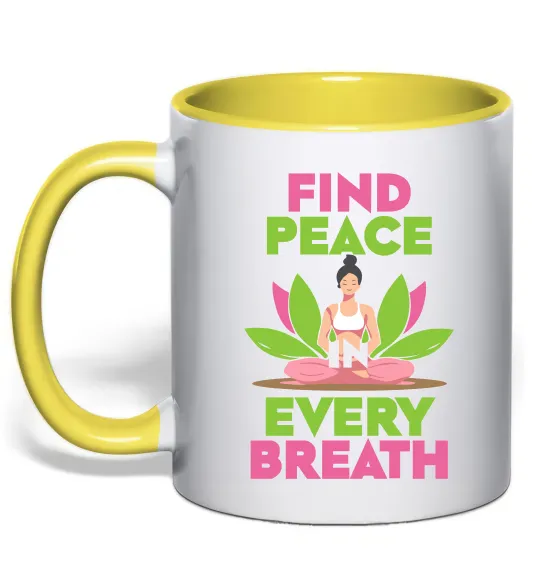 Чашка с цветной ручкой Find peace Лимонный фото