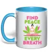 Чашка с цветной ручкой Find peace Голубой фото