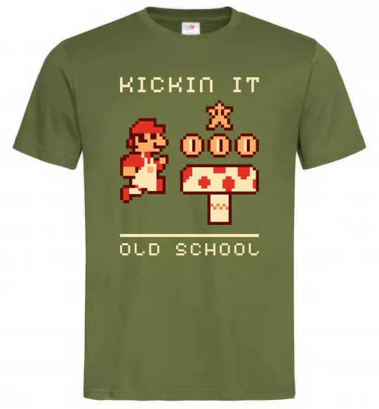 Мужская футболка Kickin it oldschool Оливковый фото