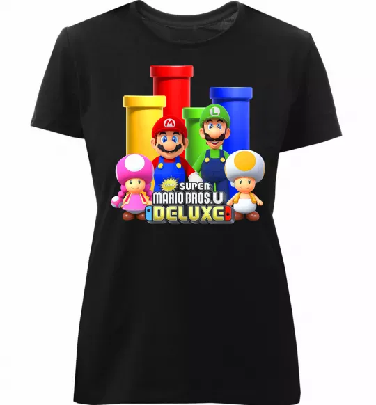 Женская премиум футболка Mario Bros Deluxe Черный фото