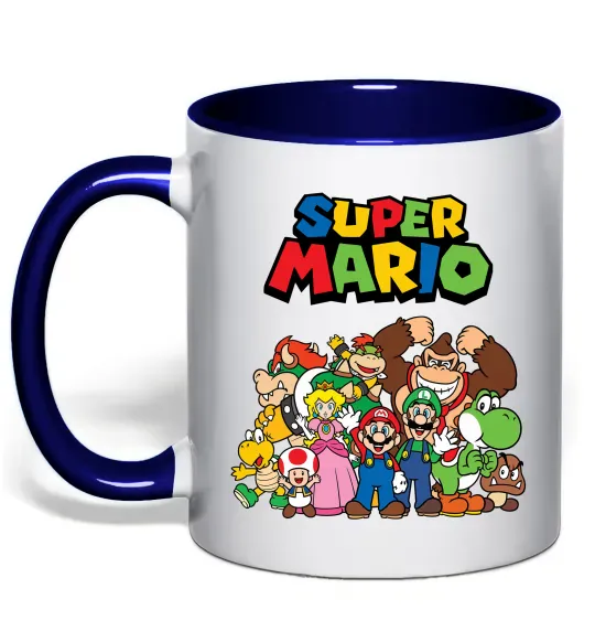 Чашка з кольоровою ручкою Super Mario всі персонажі Глибокий темно-синій фото