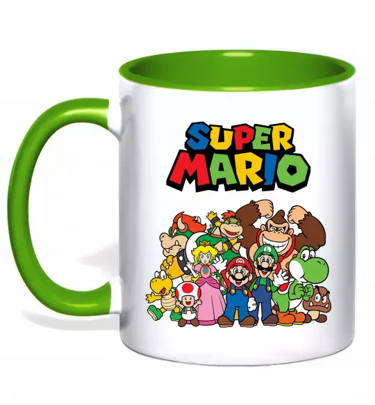 Чашка з кольоровою ручкою Super Mario всі персонажі Зелений фото