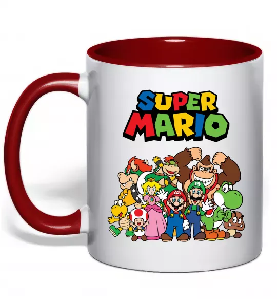 Чашка з кольоровою ручкою Super Mario всі персонажі Червоний фото