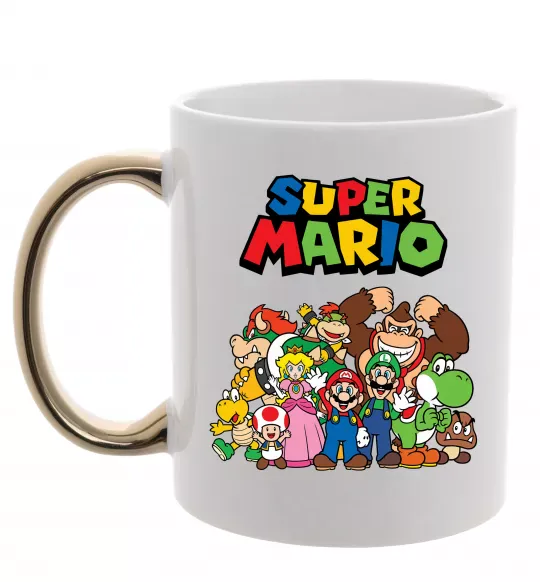 Чашка з кольоровою ручкою Super Mario всі персонажі Золото фото