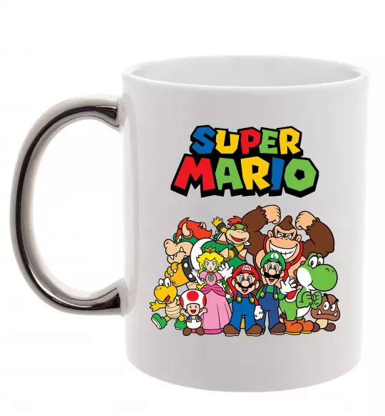 Чашка з кольоровою ручкою Super Mario всі персонажі Срібло фото